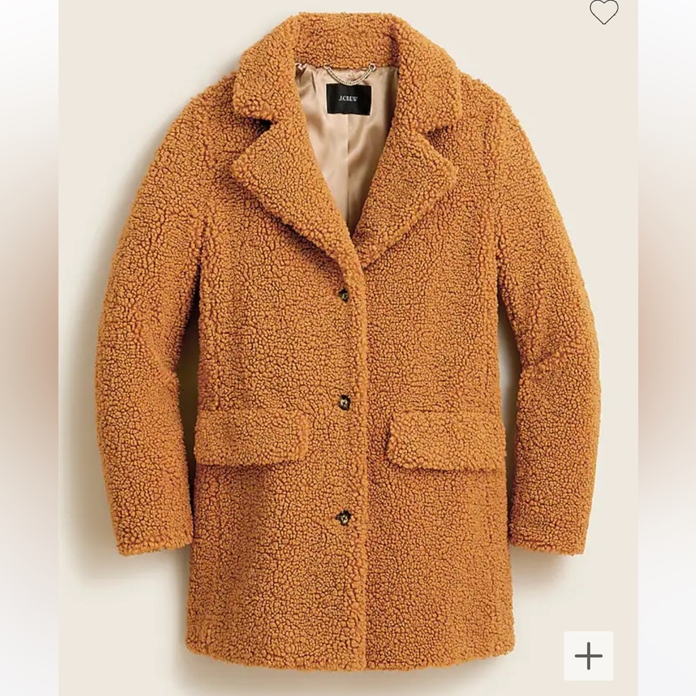 J.Crew Teddy Sherpa Jacket Coat Brown Button Front Pockets Plush Cozy Womens S